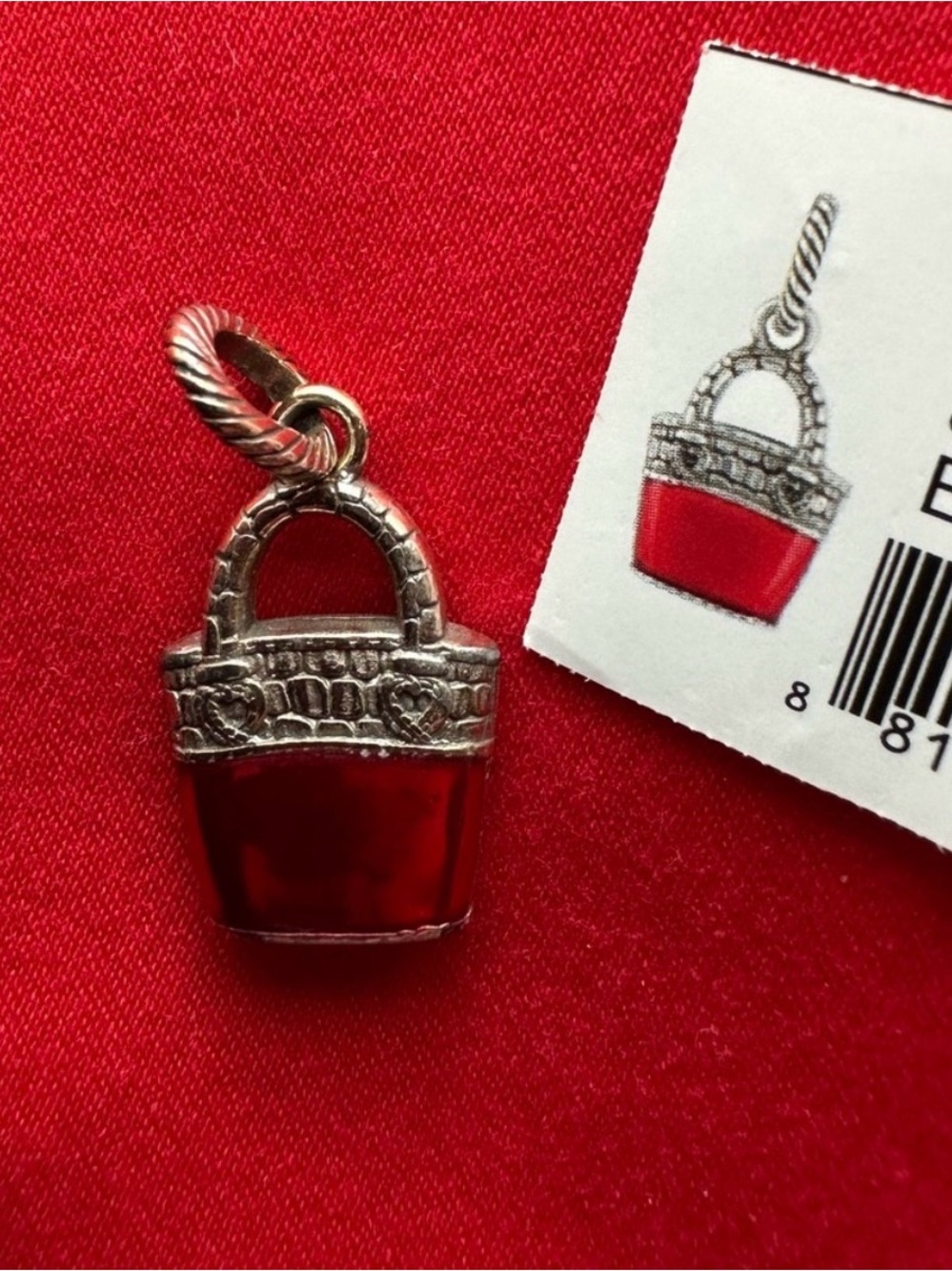 👛 RARE BRIGHTON Silver RETIRED Red Enamel Purse Pendant/Charm for Charm Bracelet